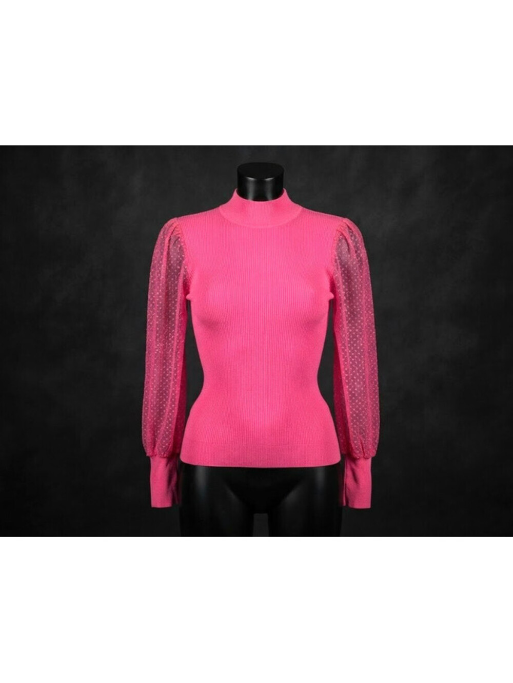 Cato Hot Pink Mock Neck Sweater Women's Size Small Sheer Textured Long Sleeves